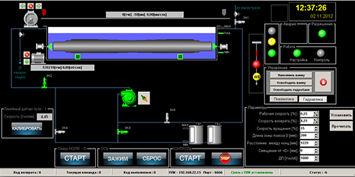 Отображение процесса проведения контроля полуобработанной оси на экране установки автоматизированного ультразвукового иммерсионного контроля железнодорожных осей САУЗК «ОСЬ-4»