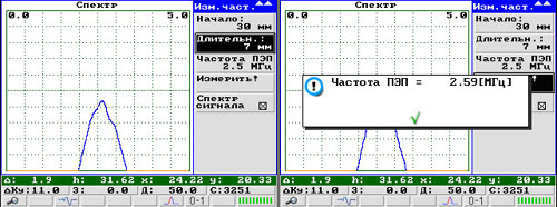 Отображение эхо-сигнала на экране дефектоскопа при включенном алгоритме динамического изменения характеристик генерирующего тракта