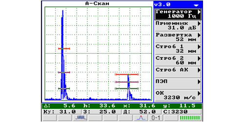 Режим А-скан TOFD версии ультразвукового дефектоскопа УД4-76